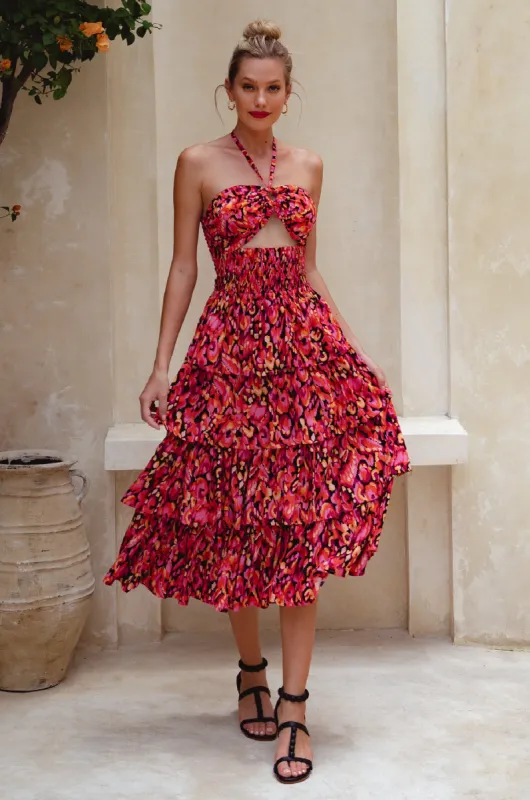 Roxane Halter Neck Midi Dress - Red Sea sold by Folklore Shop