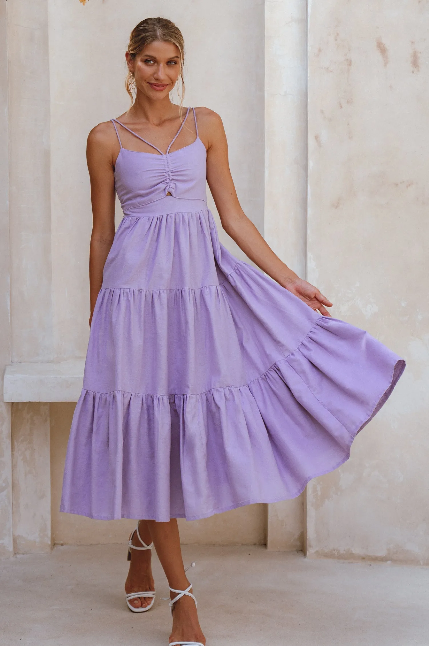 Rafaela Strappy Linen Midi Dress - Lavender sold by Folklore Shop product image thumbnail 2