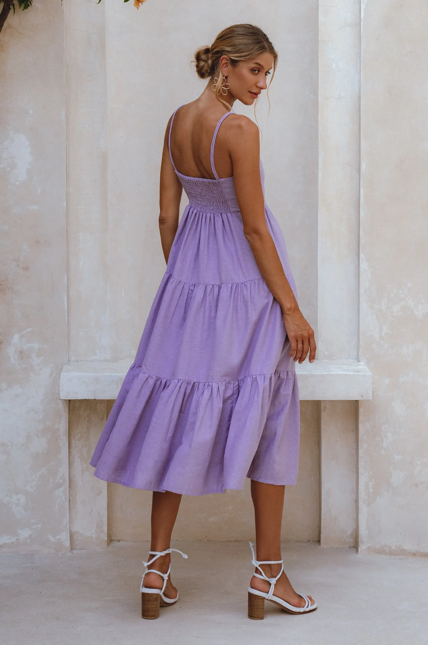 Rafaela Strappy Linen Midi Dress - Lavender sold by Folklore Shop product image thumbnail 3