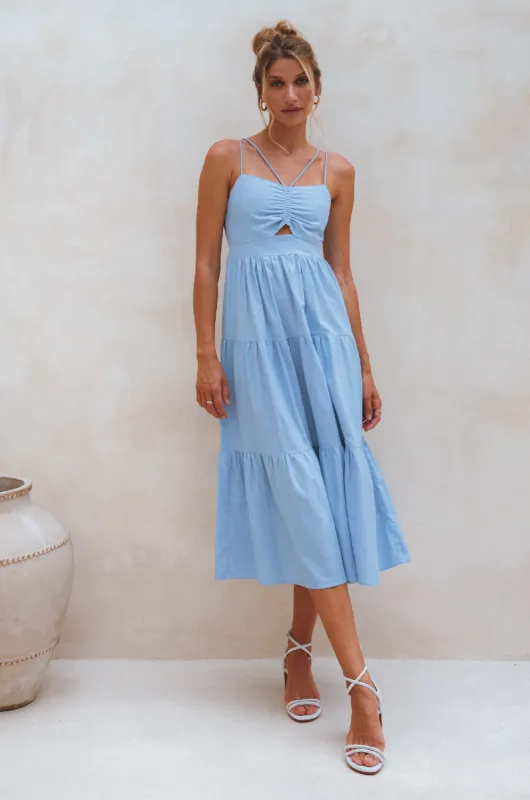 Rafaela Strappy Linen Midi Dress - Crystal Blue sold by Folklore Shop