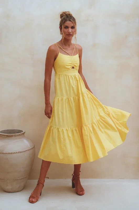 Rafaela Strappy Linen Midi Dress - Pineapple sold by Folklore Shop