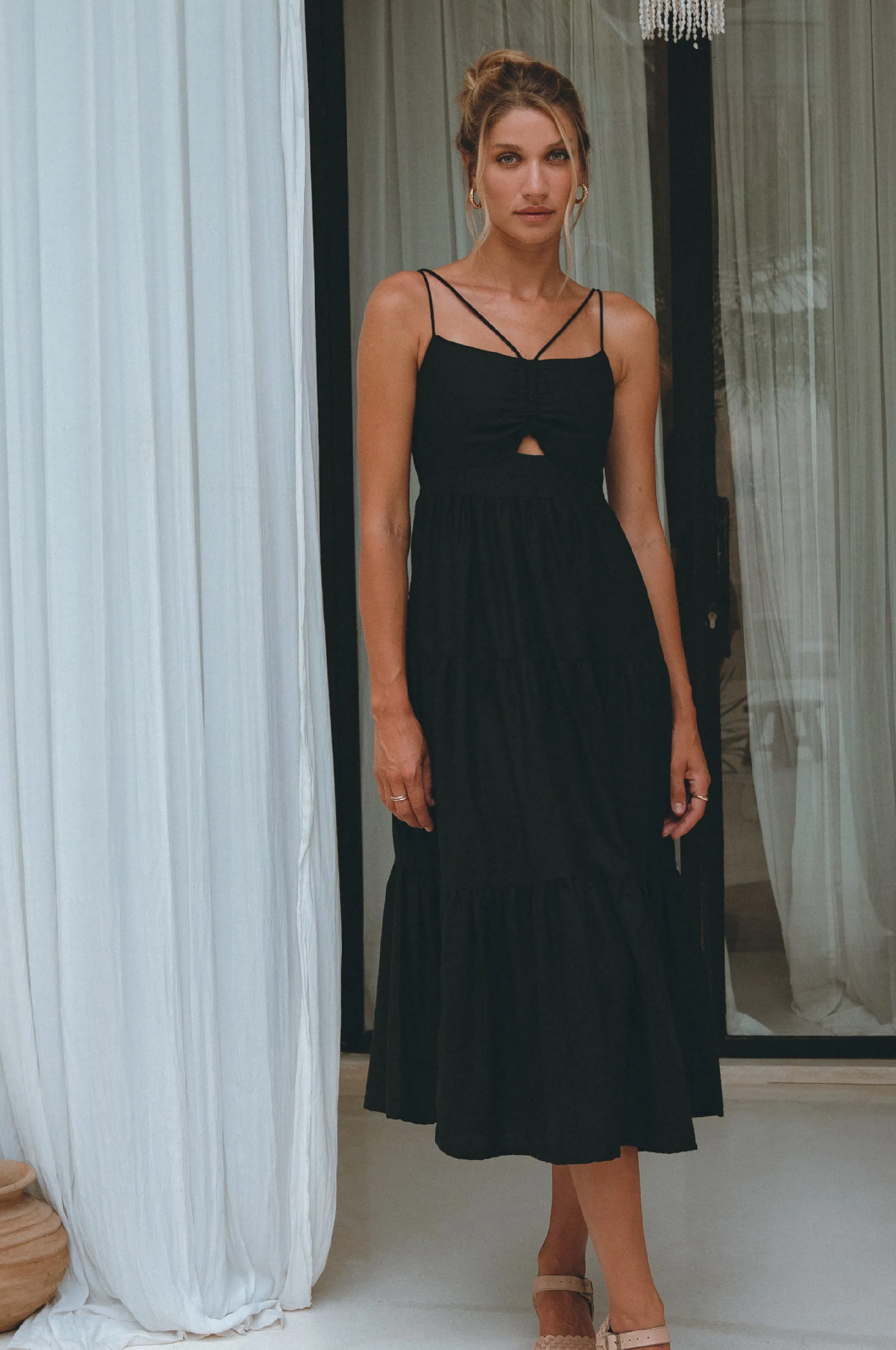 Rafaela Strappy Linen Midi Dress - Black sold by Folklore Shop product image thumbnail 3