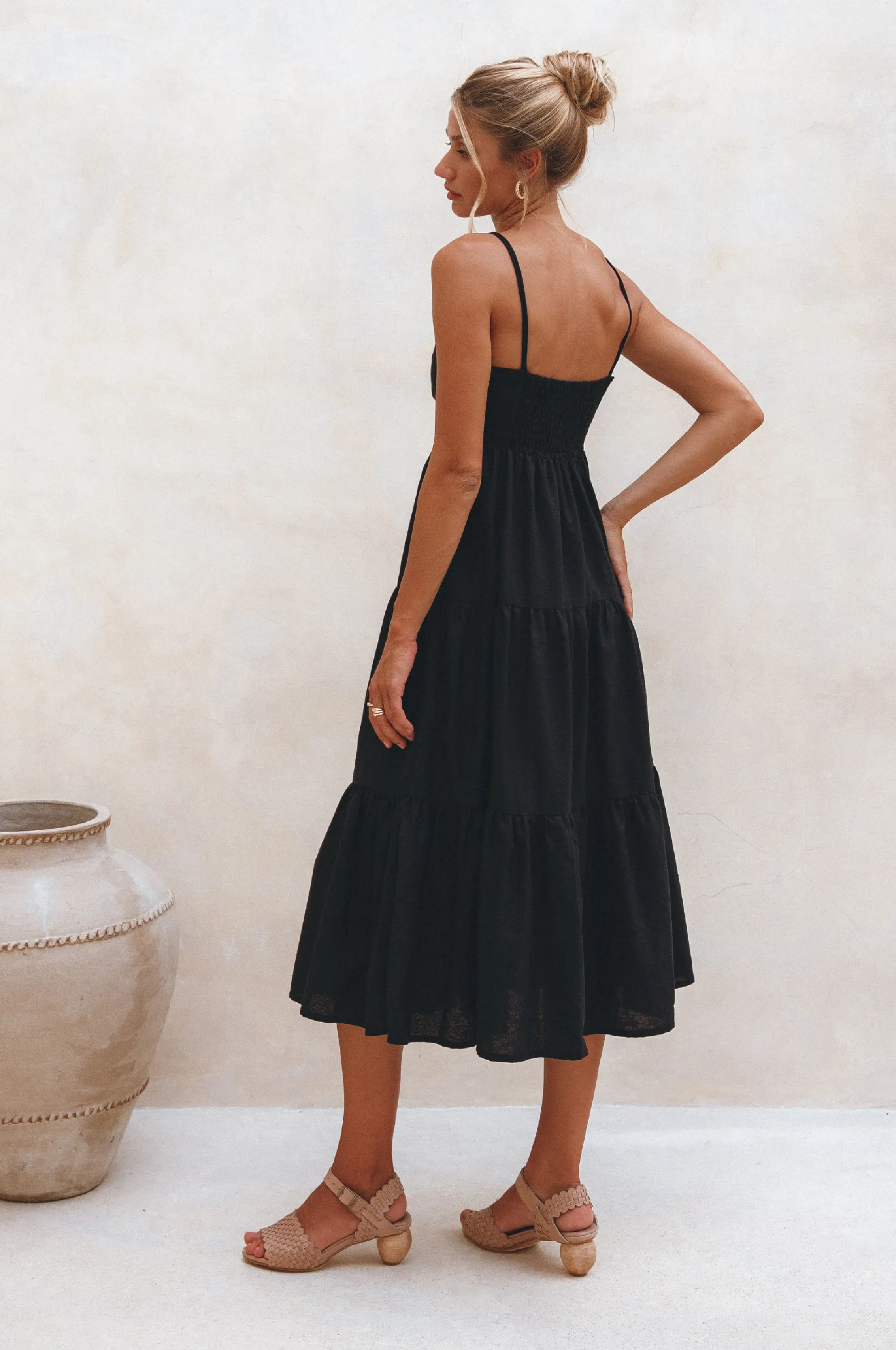 Rafaela Strappy Linen Midi Dress - Black sold by Folklore Shop product image thumbnail 4