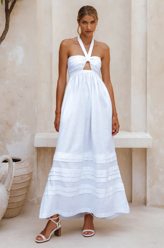 Penelope Halter Linen Maxi Dress - White sold by Folklore Shop