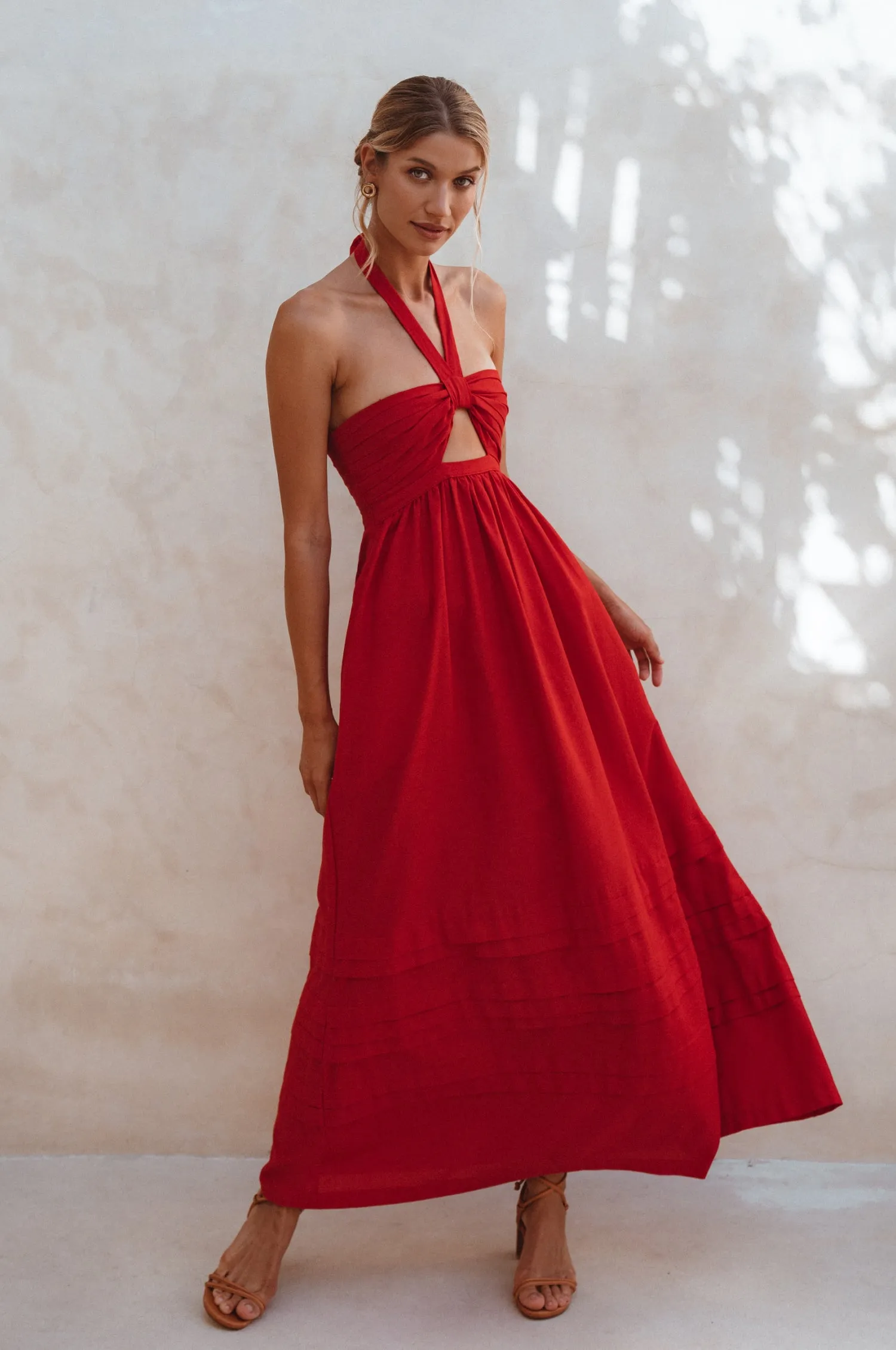 Penelope Halter Linen Maxi Dress - Red sold by Folklore Shop product image thumbnail 2