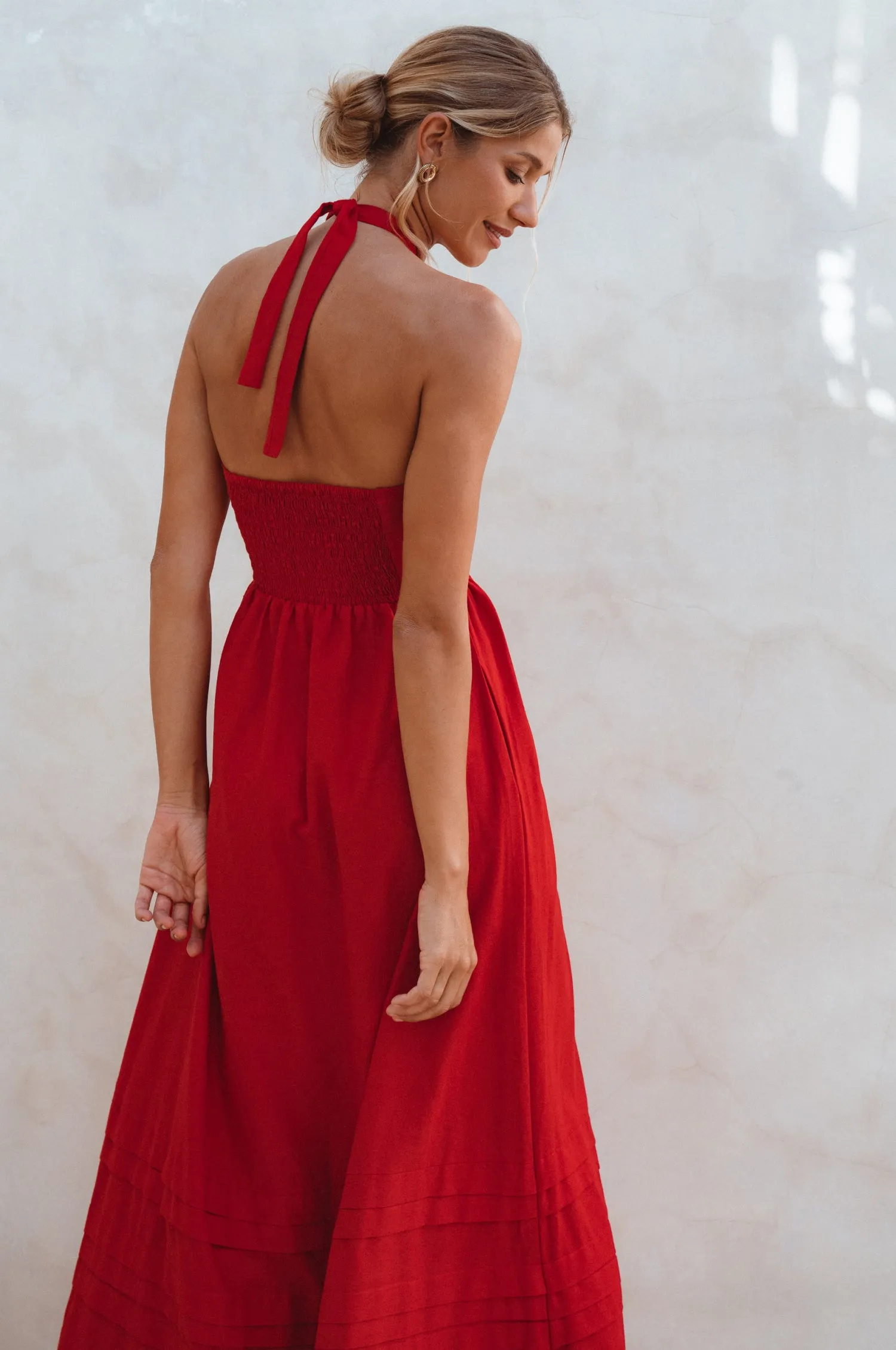 Penelope Halter Linen Maxi Dress - Red sold by Folklore Shop product image thumbnail 3