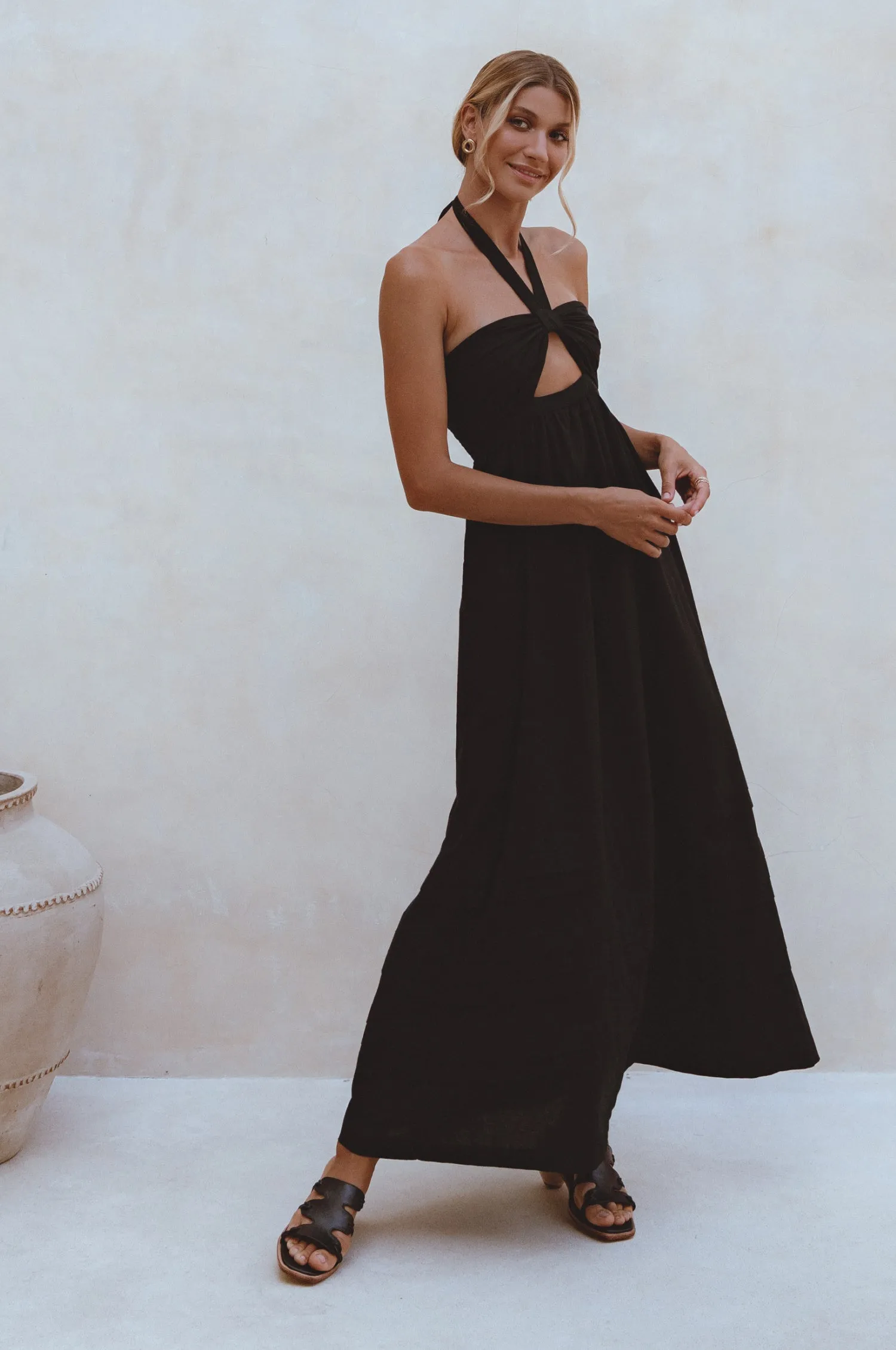 Penelope Halter Linen Maxi Dress - Black sold by Folklore Shop product image thumbnail 3