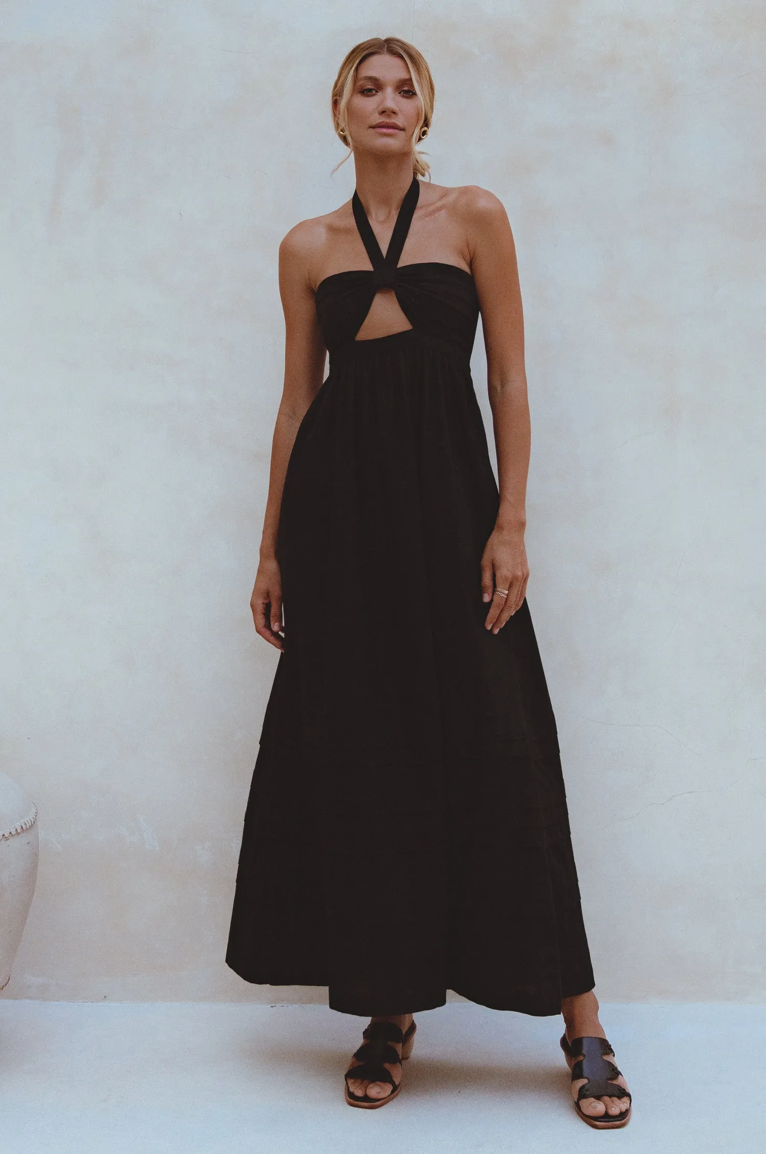Penelope Halter Linen Maxi Dress - Black sold by Folklore Shop