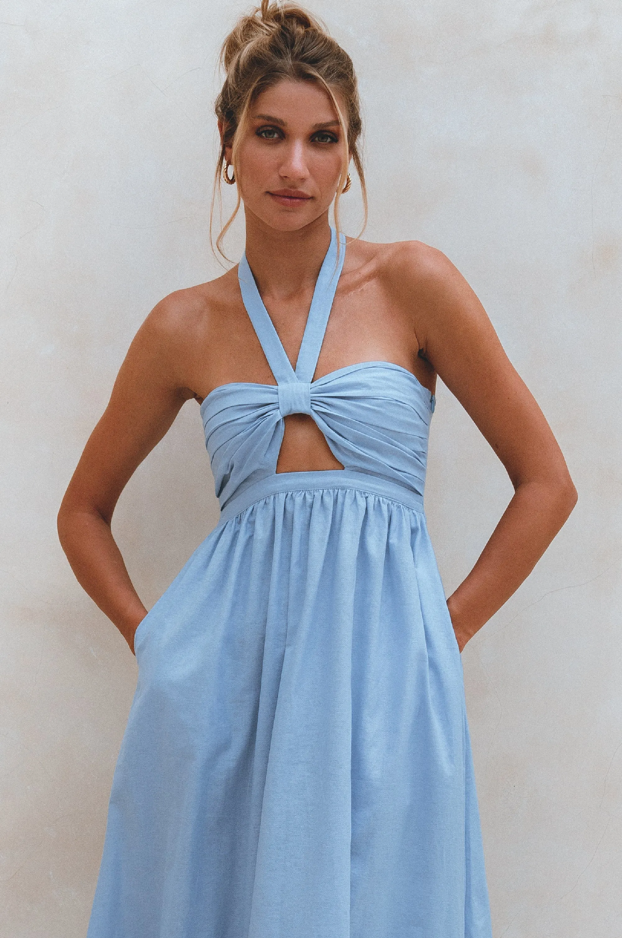 Penelope Halter Linen Maxi Dress - Crystal Blue sold by Folklore Shop product image thumbnail 4