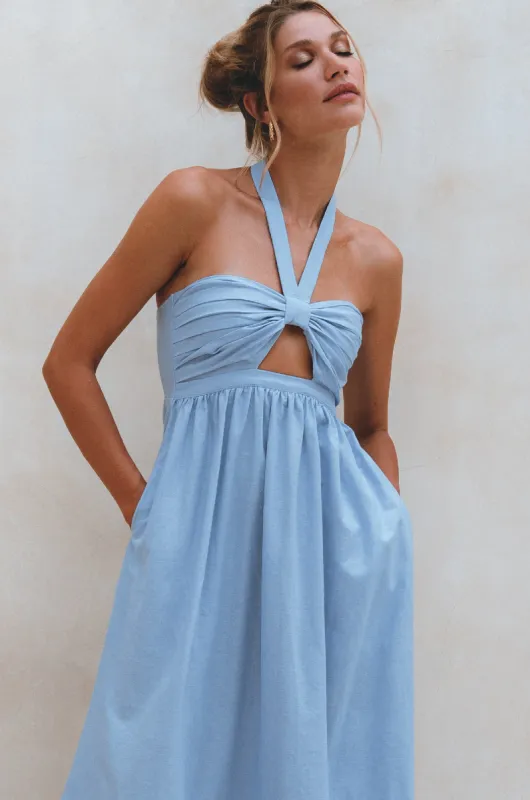 Penelope Halter Linen Maxi Dress - Crystal Blue sold by Folklore Shop