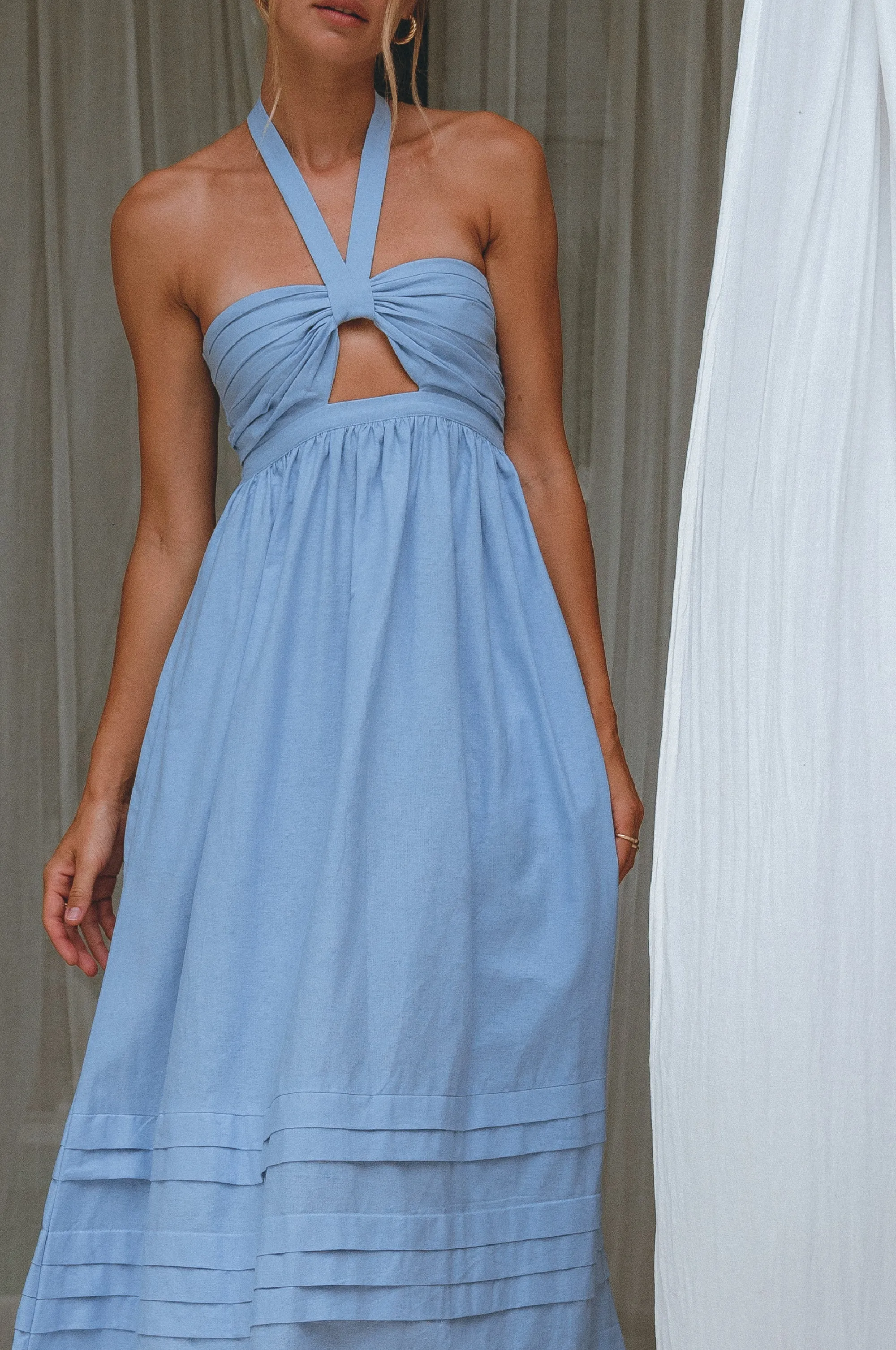 Penelope Halter Linen Maxi Dress - Crystal Blue sold by Folklore Shop product image thumbnail 5
