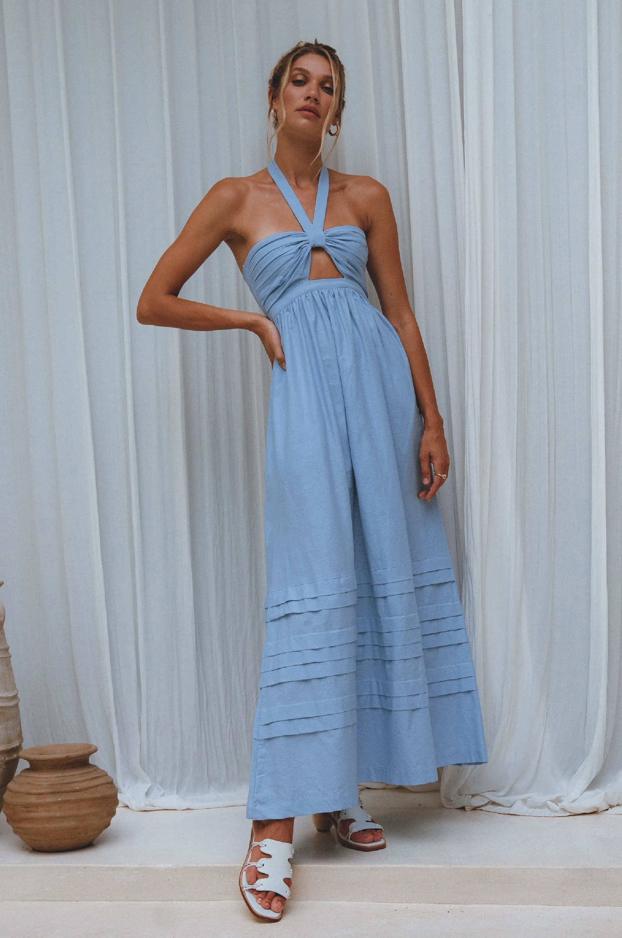 Penelope Halter Linen Maxi Dress - Crystal Blue sold by Folklore Shop product image thumbnail 2