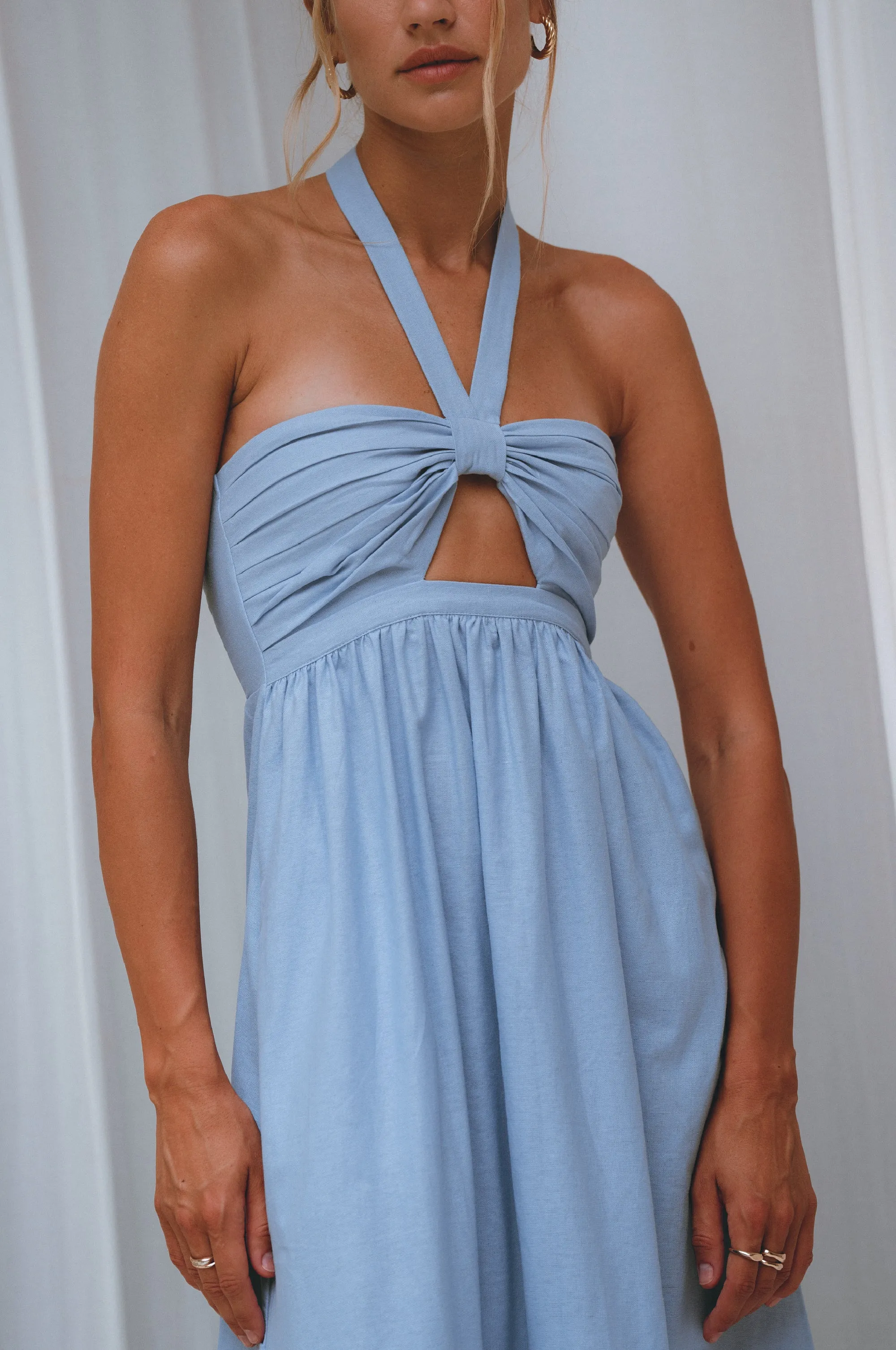 Penelope Halter Linen Maxi Dress - Crystal Blue sold by Folklore Shop product image thumbnail 3