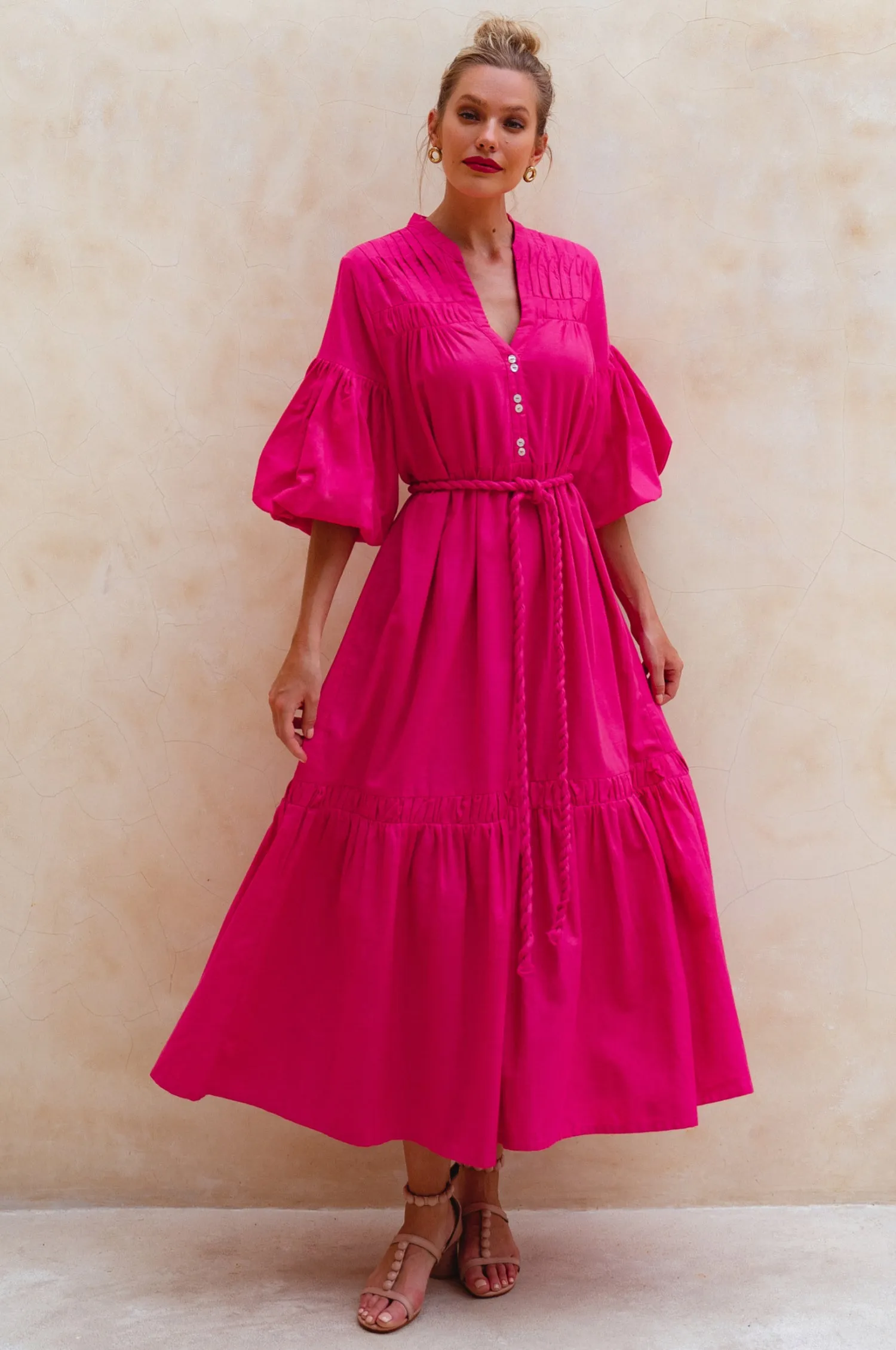 Oleana Puff Sleeve Maxi Dress - Magenta sold by Folklore Shop product image thumbnail 4