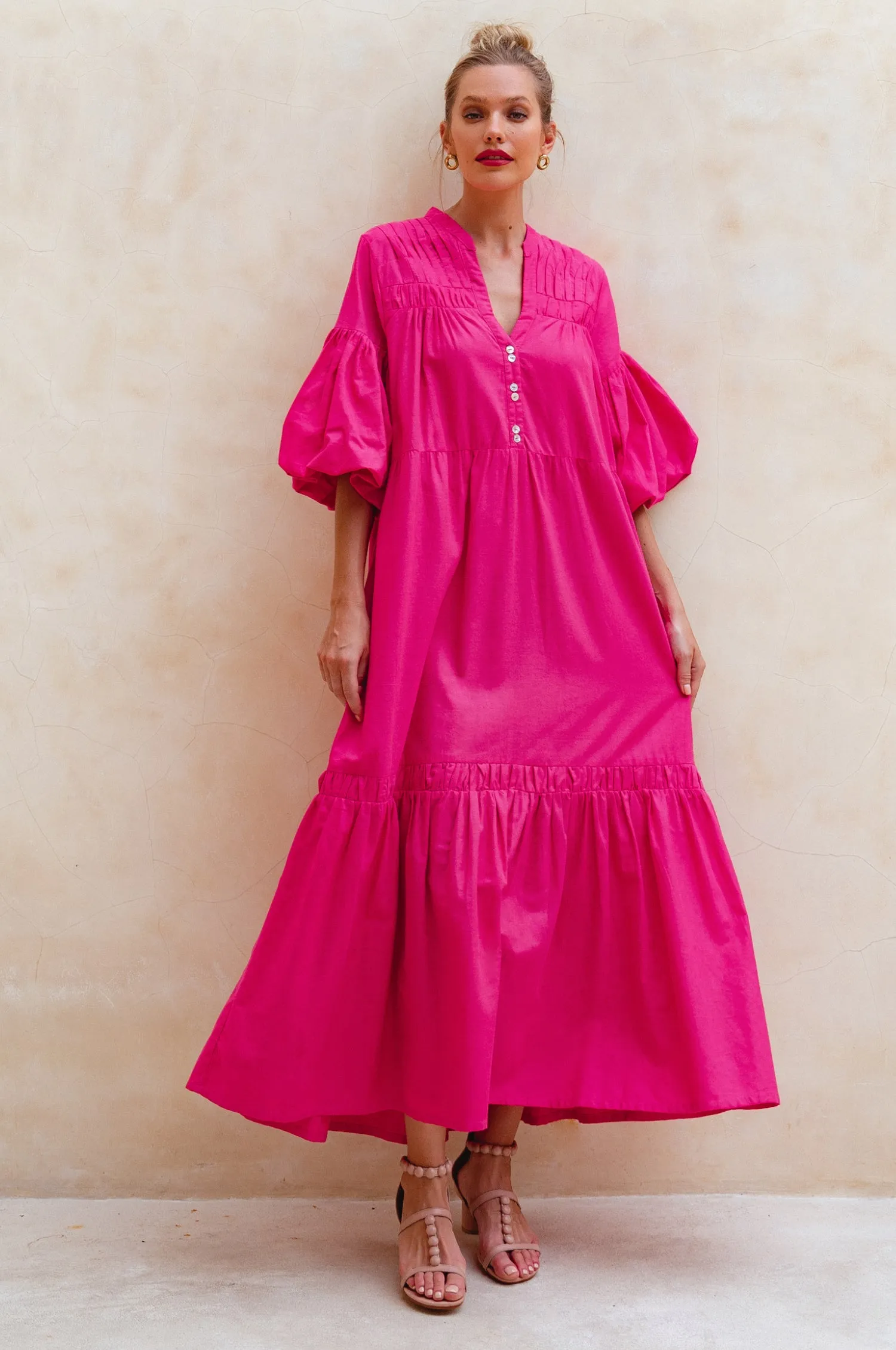 Oleana Puff Sleeve Maxi Dress - Magenta sold by Folklore Shop product image thumbnail 2