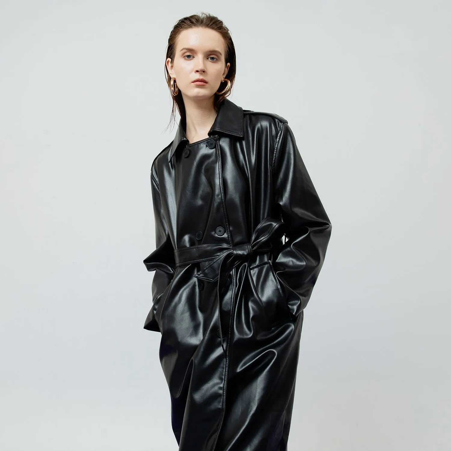 RAVEN LEATHER TRENCH COAT sold by Folklore Shop product image thumbnail 2