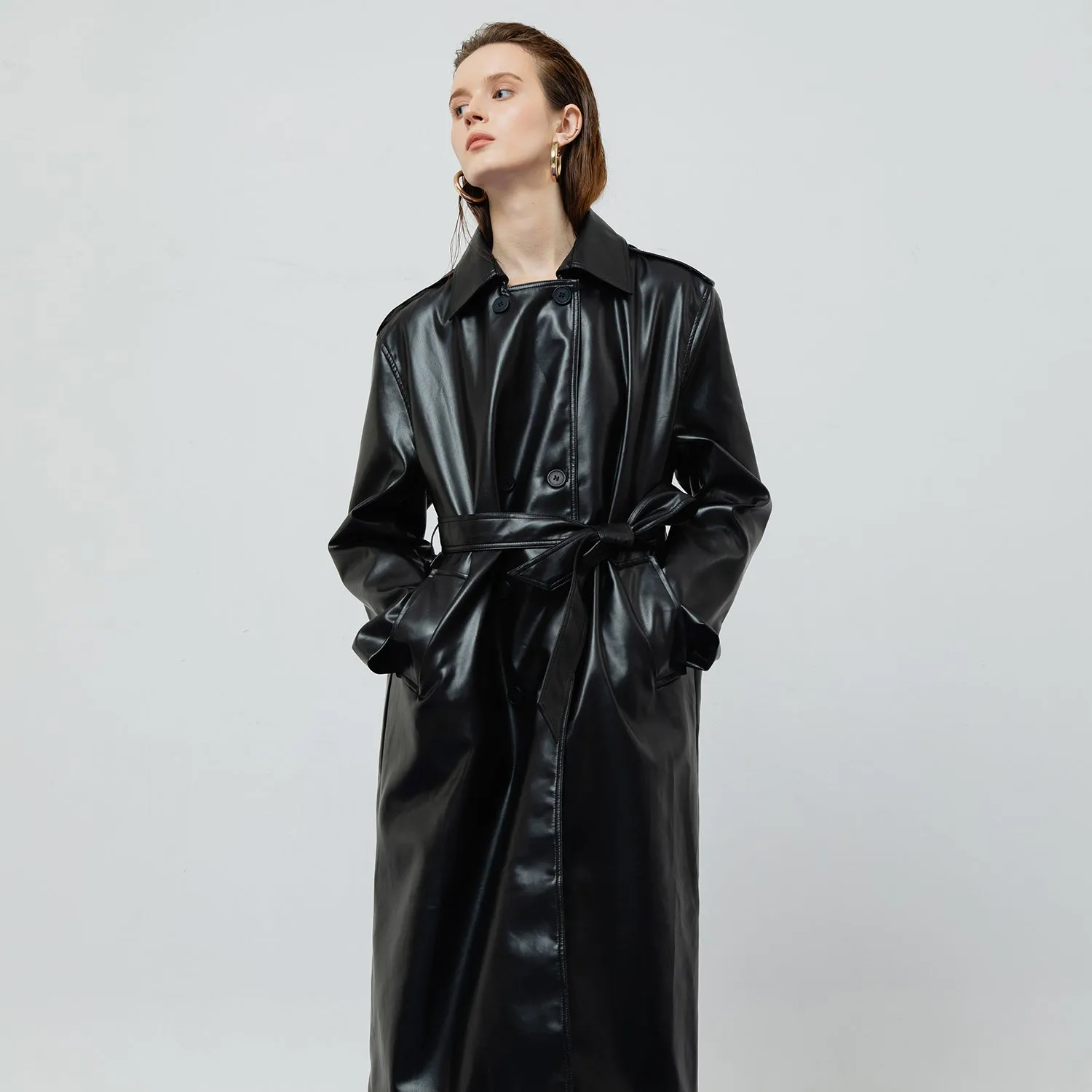 RAVEN LEATHER TRENCH COAT sold by Folklore Shop product image thumbnail 3