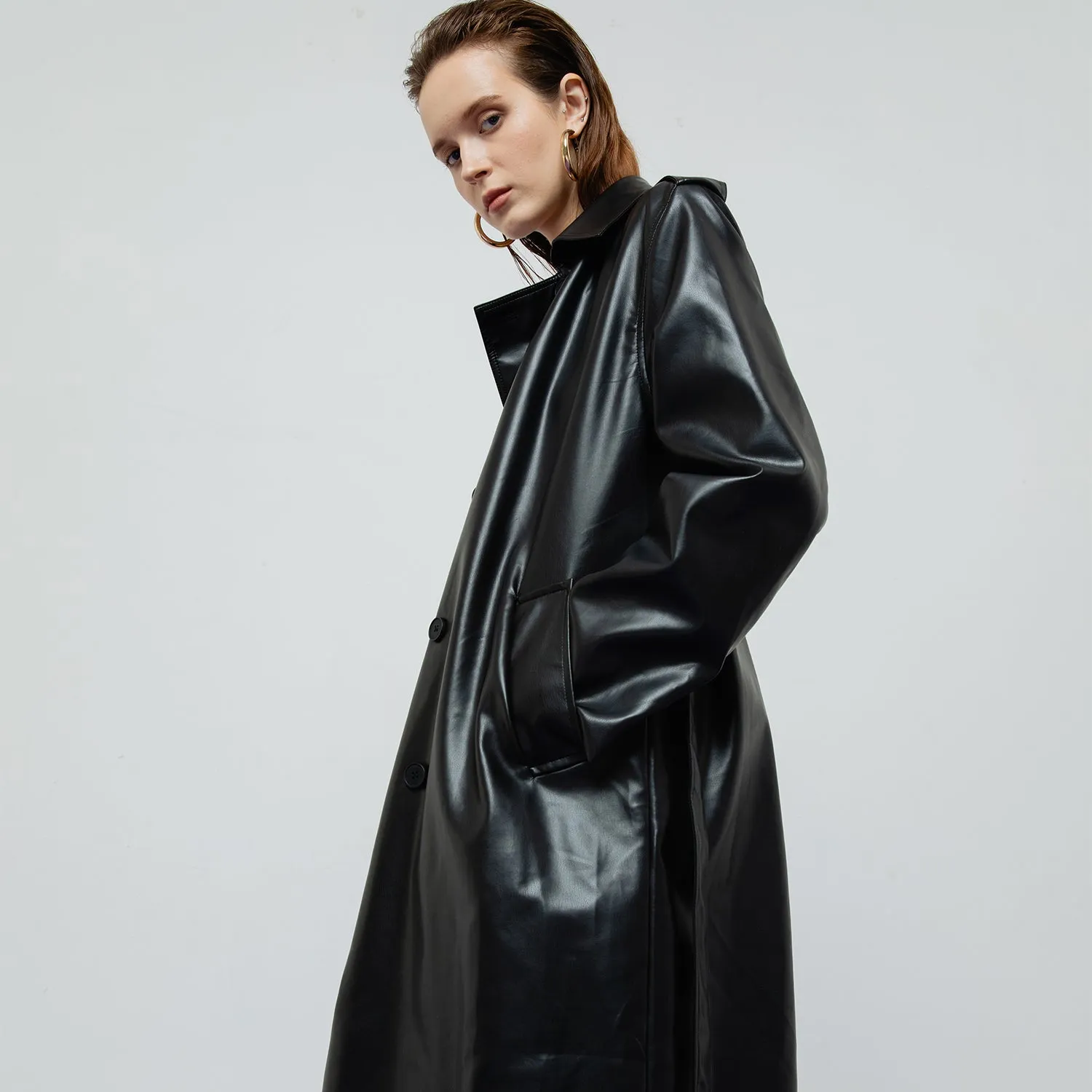 RAVEN LEATHER TRENCH COAT sold by Folklore Shop product image thumbnail 4