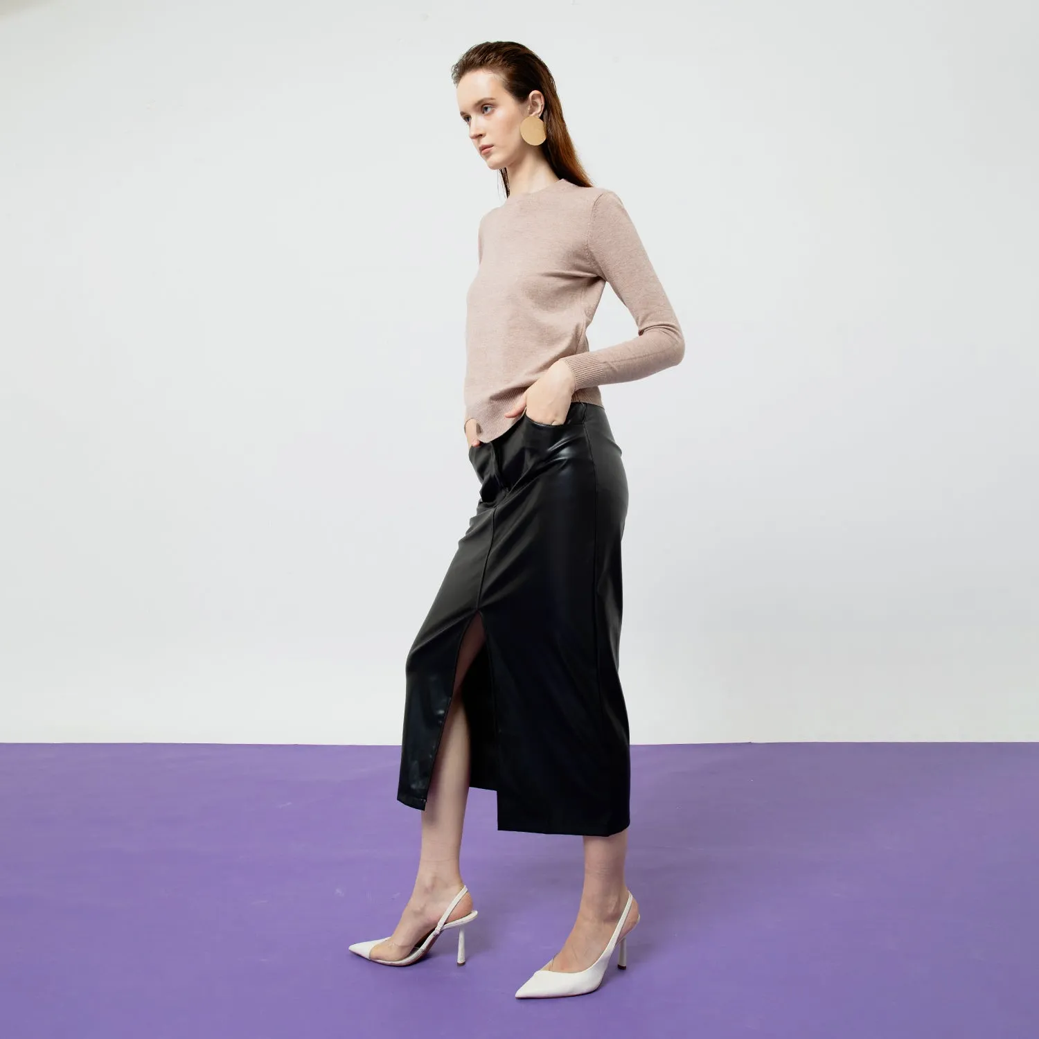 DAHLIA FAUX LEATHER MIDI SKIRT sold by Folklore Shop product image thumbnail 3