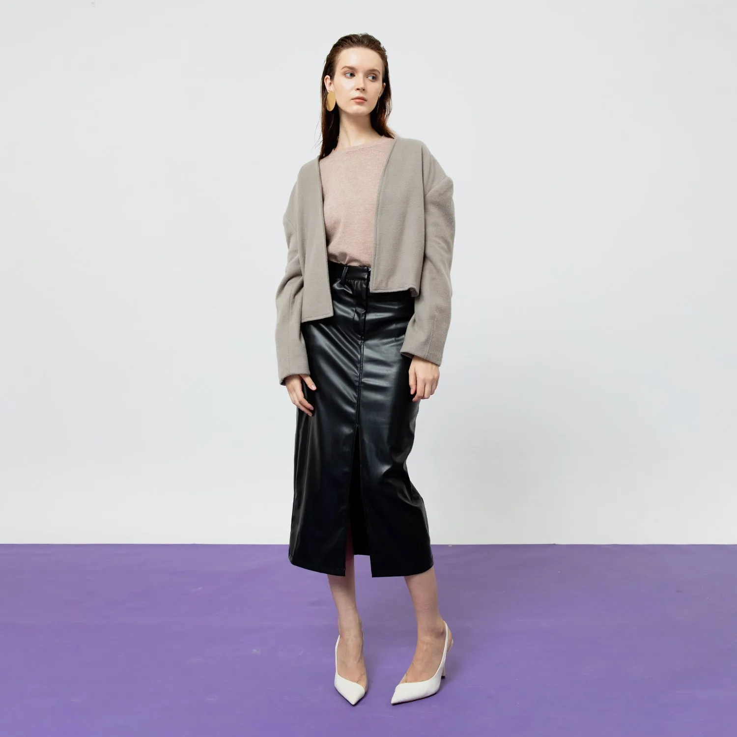 DAHLIA FAUX LEATHER MIDI SKIRT sold by Folklore Shop product image thumbnail 4