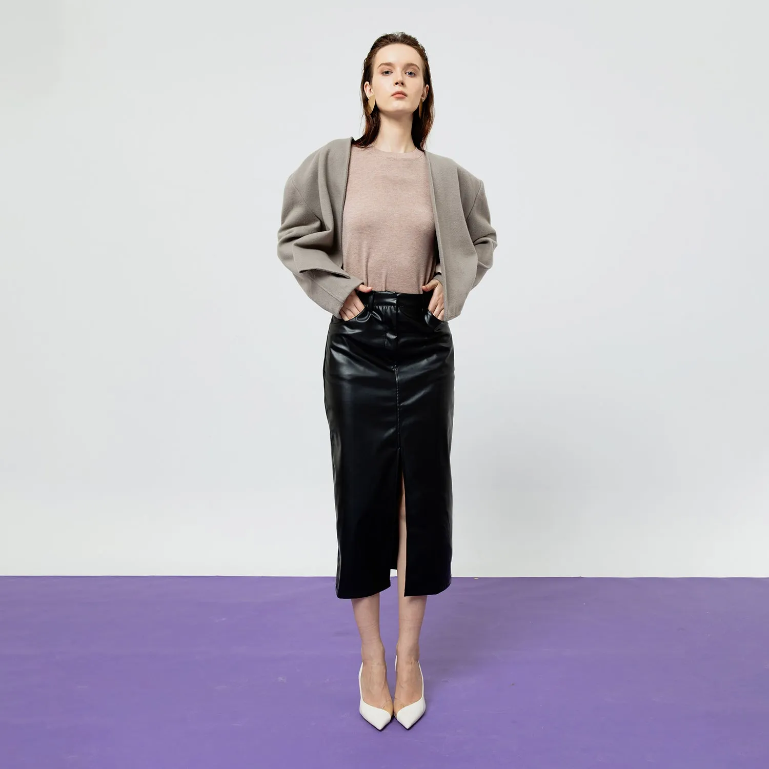 DAHLIA FAUX LEATHER MIDI SKIRT sold by Folklore Shop product image thumbnail 2