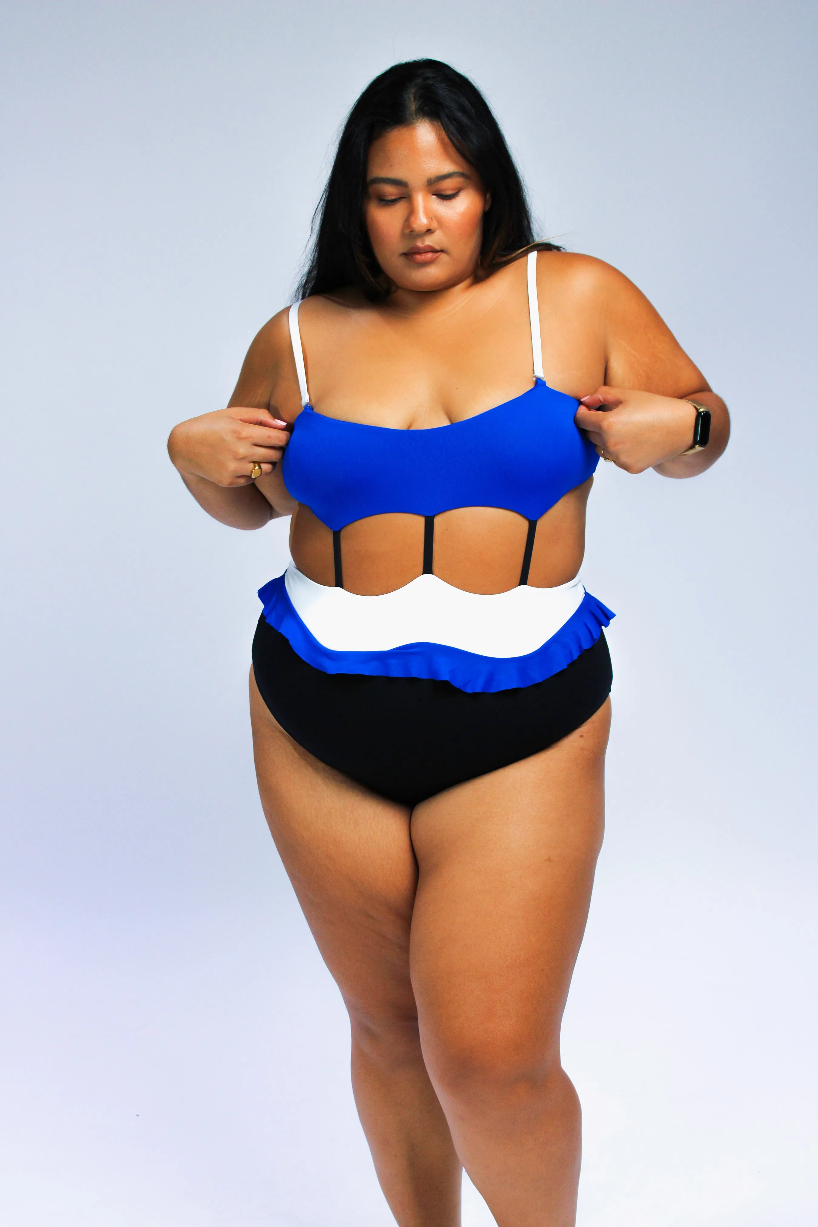 Mitchy one piece swimsuit with ruffle waist and convertible straps sold by Folklore Shop product image thumbnail 2