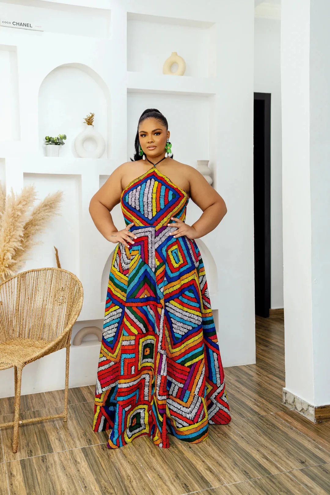 NITA AFRICAN PRINT HALTER NECK MAXI DRESS sold by Folklore Shop