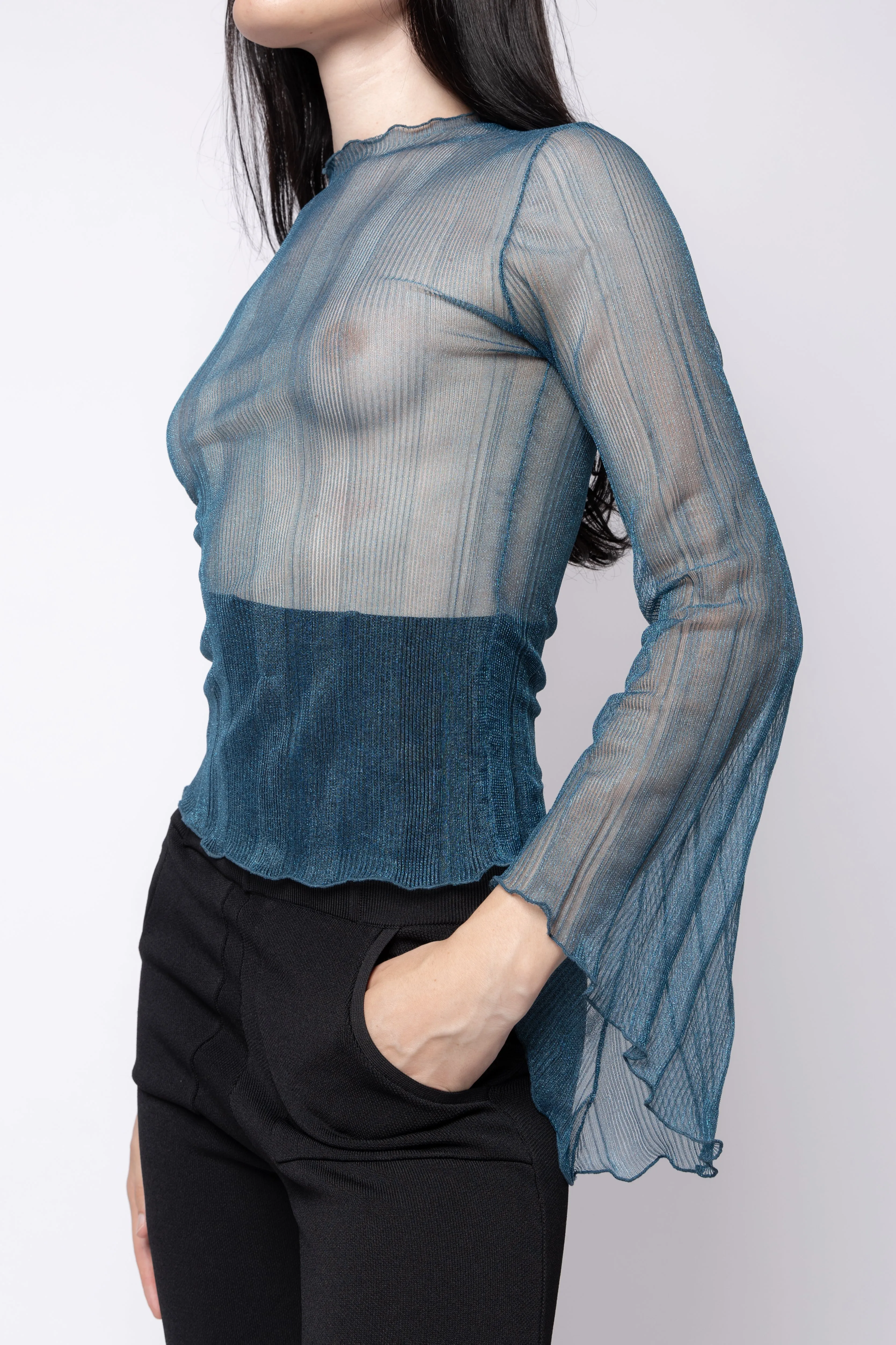 Sheer Knit One Sleeve Top sold by Folklore Shop