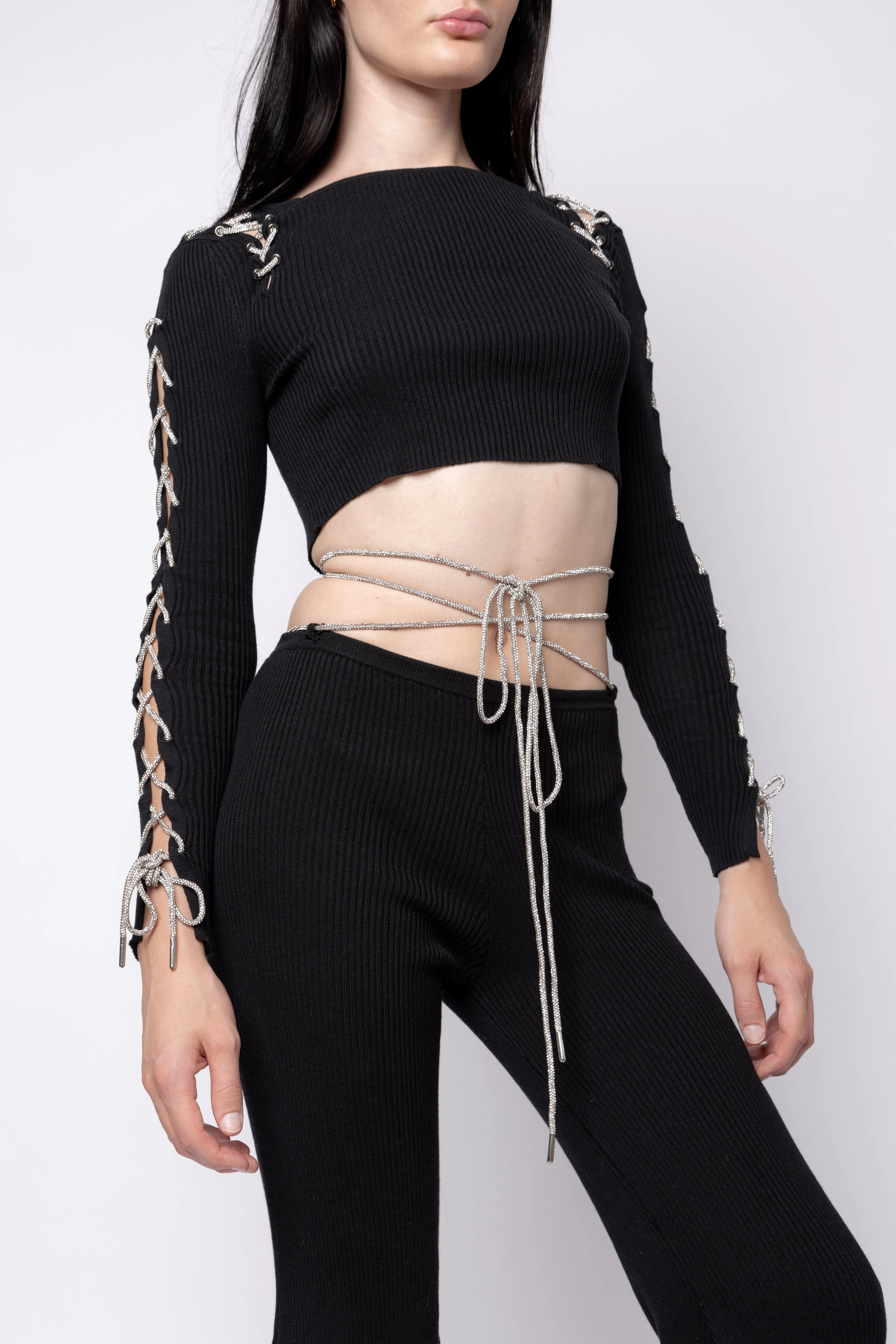 Rhinestone Lace Up Cropped Long Sleeve sold by Folklore Shop product image thumbnail 3