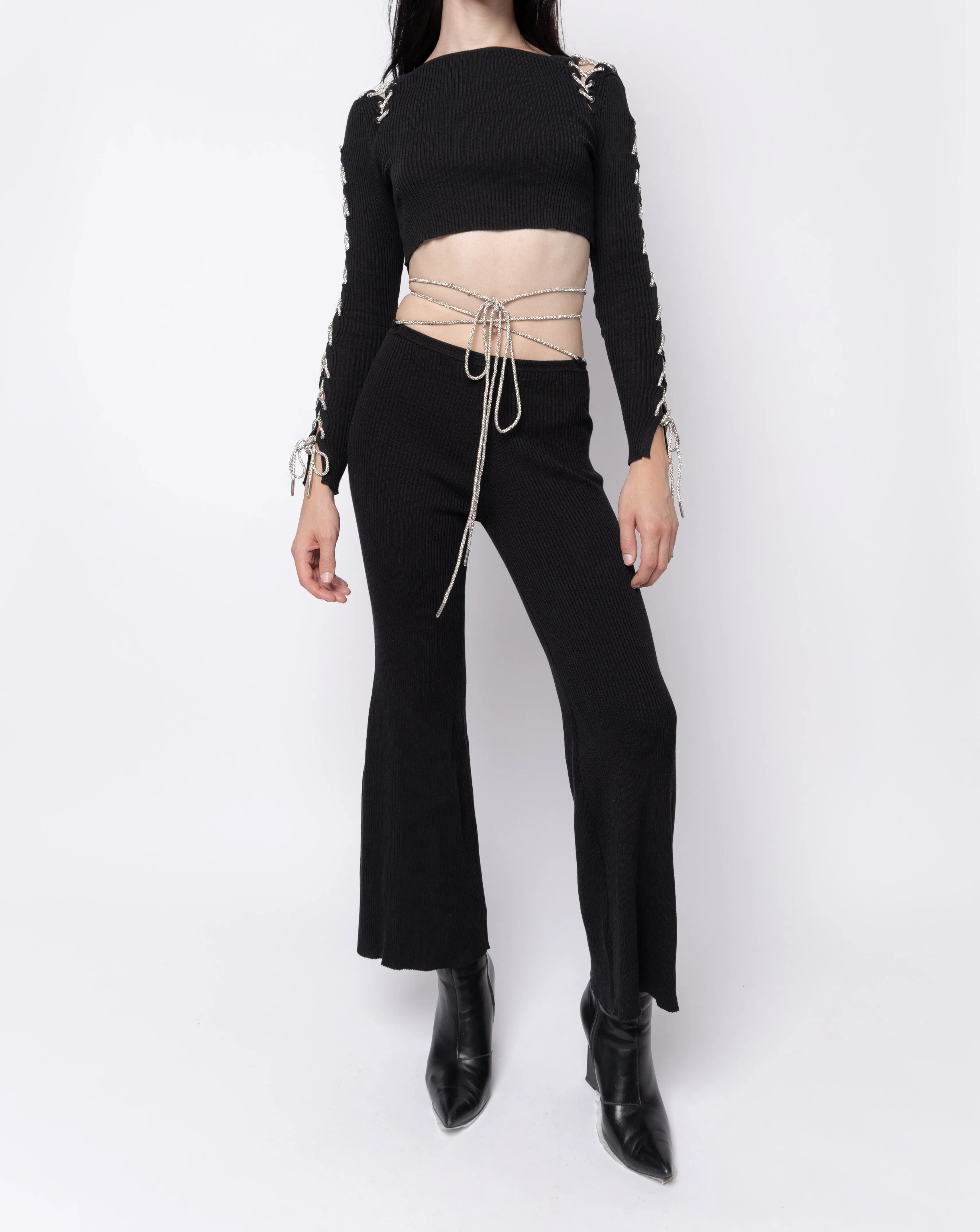 Rhinestone Lace Up Cropped Long Sleeve sold by Folklore Shop
