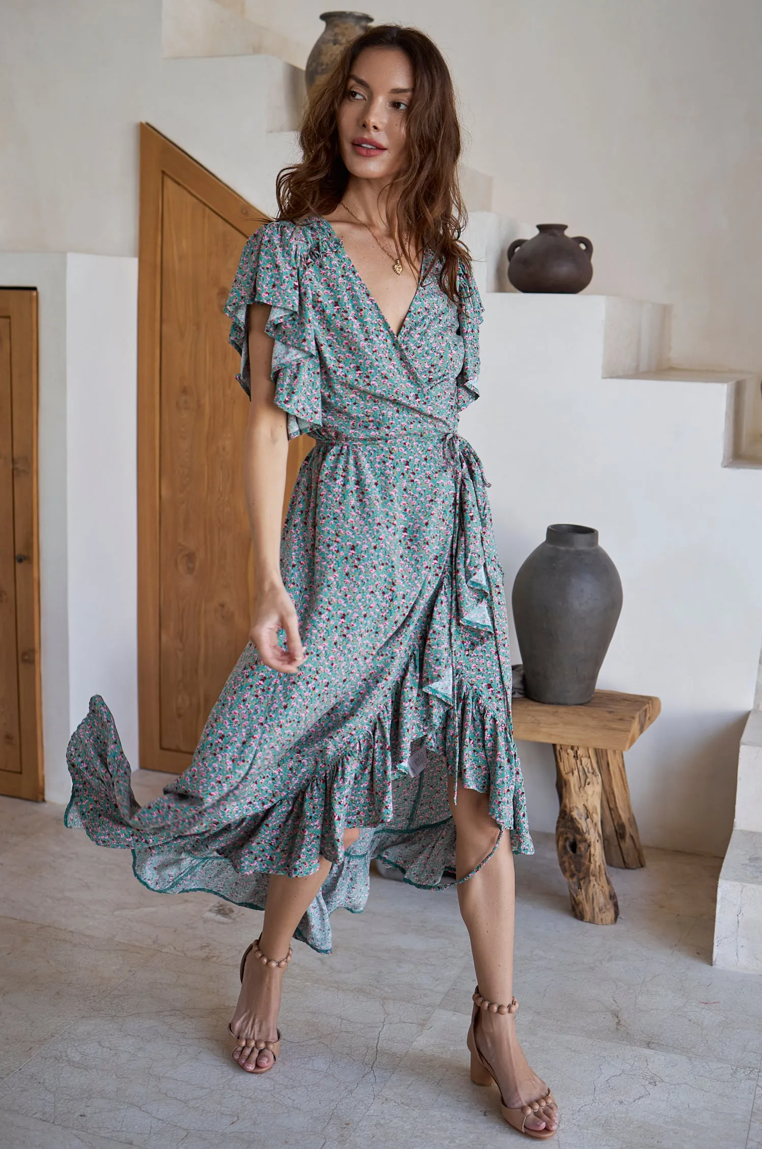 Carmen Wrap Maxi Dress - Green Fields sold by Folklore Shop product image thumbnail 2