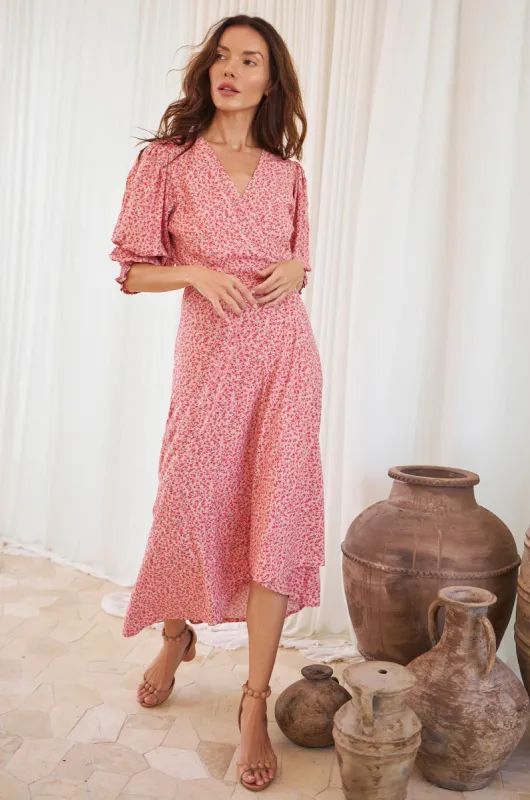 Set Sail Puff Sleeve Wrap Cotton Dress - Rose Fields sold by Folklore Shop