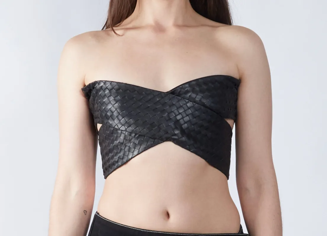 Cross Woven Vegan Leather Top sold by Folklore Shop