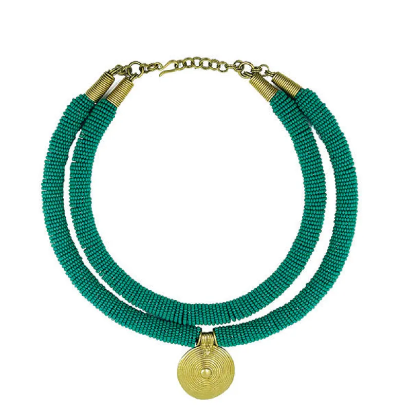 Beaded Necklace with Brass Pendant sold by Folklore Shop