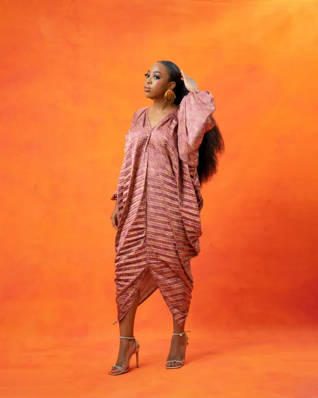 Grey Kintsu Print Peacock Dress sold by Folklore Shop