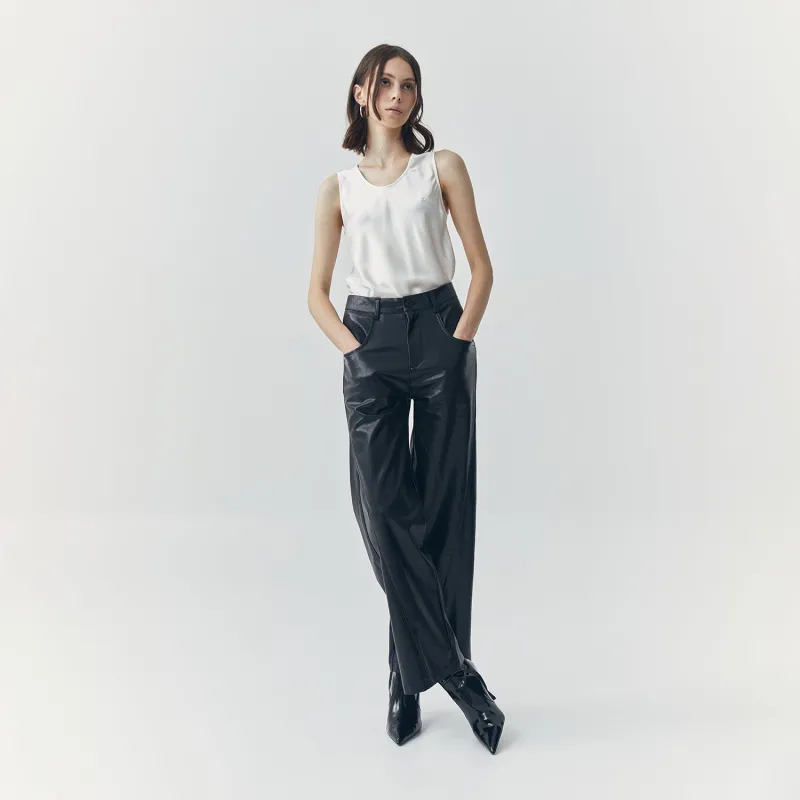 ARIA LOOSE BLACK LEATHER PANTS sold by Folklore Shop
