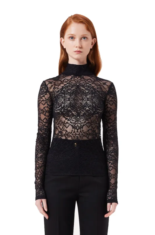 Helena High Neck Lace Blouse in Black sold by Folklore Shop
