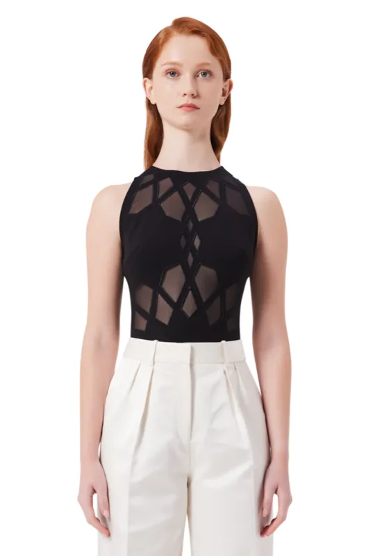Lumière Mesh Leotard in Black sold by Folklore Shop