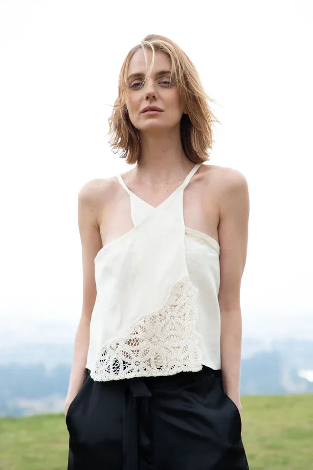 Crochet Collar Linen Top sold by Folklore Shop product image thumbnail 2