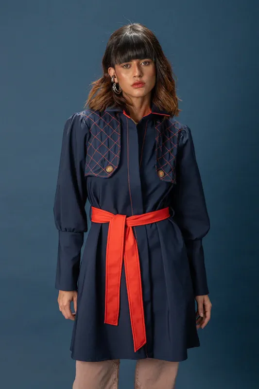 Two-Tone Quilted Trench – Navy sold by Folklore Shop