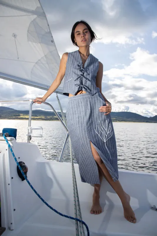 Marea Chalk Stripe Skirt sold by Folklore Shop