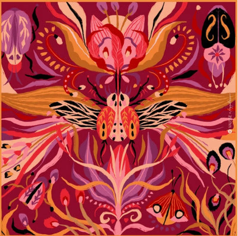 fuchsia winged garden scarf sold by Folklore Shop