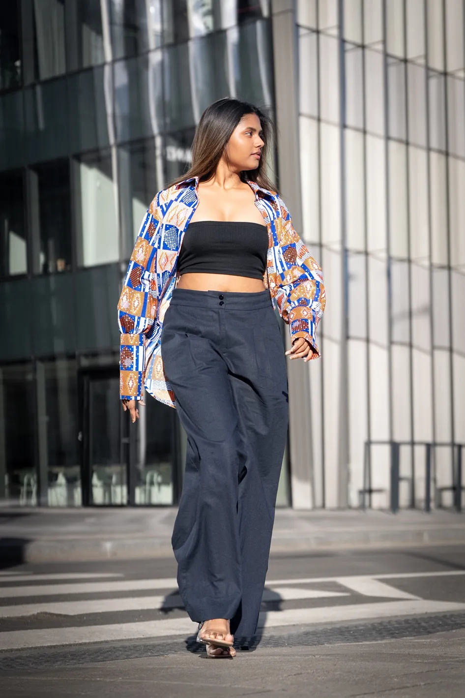 Navy Blue Linen Wide-Leg Pants sold by Folklore Shop product image thumbnail 3