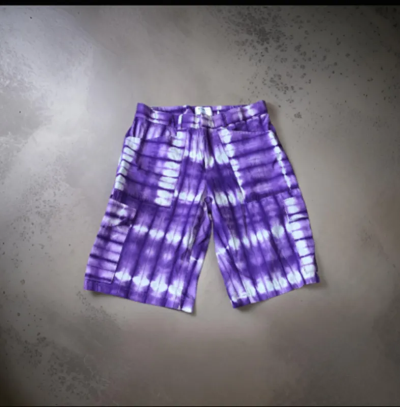 Light Purple Striped Tie Die Cargo Shorts sold by Folklore Shop