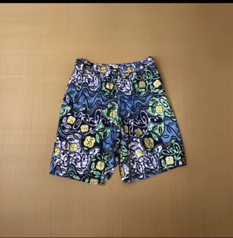 Blue, Green, and Gold Motif Long Shorts sold by Folklore Shop