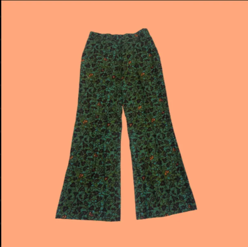 Dark Green Flowery Wide Leg Pants sold by Folklore Shop