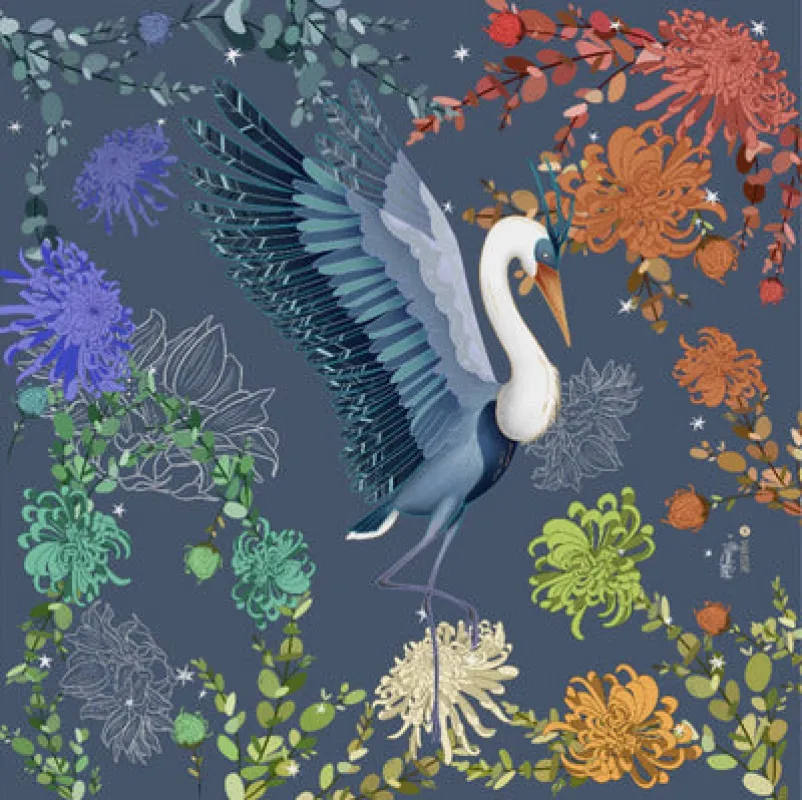 blue heron handkerchief sold by Folklore Shop