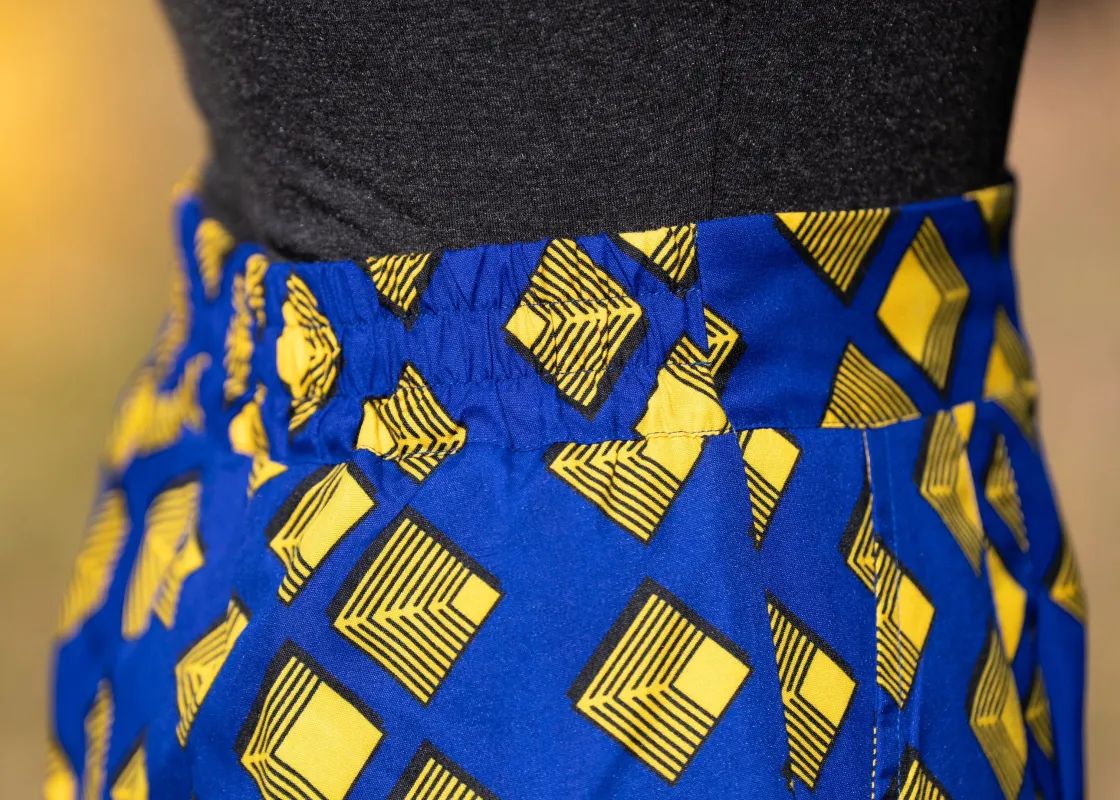 Blue Yellow Black Boho Wide Leg Cotton Gabi Pants sold by Folklore Shop