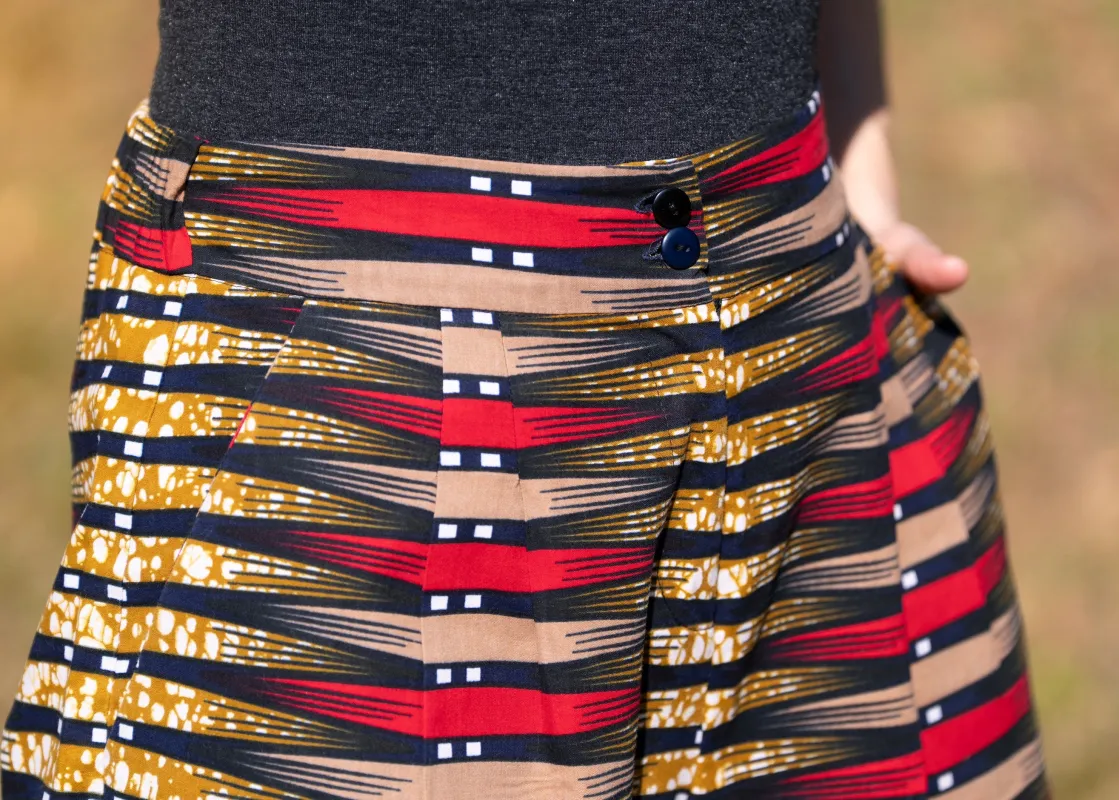 Bright Red, Yellow, Black African Print Cotton Pants sold by Folklore Shop