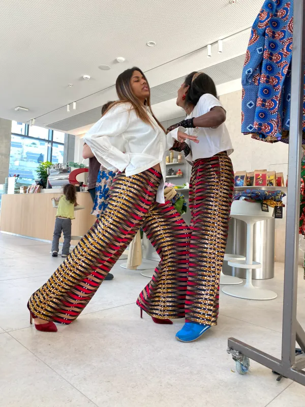 Bright Red, Yellow, Black African Print Cotton Pants sold by Folklore Shop
